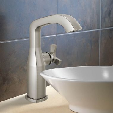 Click here to see Delta 6766-SS-PR-DST Delta Stryke Mid-Height Bathroom Faucet, Single Handle, DIAMOND Seal, ADA, 1.2 GPM, Lumicoat Stainless - 6766-SS-PR-DST