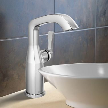 Click here to see Delta 676-PR-DST Delta Stryke Mid-Height Bathroom Faucet, Single Handle, Rigid Spout, DIAMOND Seal, ADA, 1.2 GPM, Lumicoat Chrome - 676-PR-DST