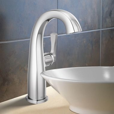 Click here to see Delta 677-PR-DST Delta Stryke Mid-Height Bathroom Faucet, Single Lever Handle, DIAMOND Seal, ADA, 1.2 GPM, Lumicoat Chrome - 677-PR-DST