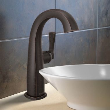 Click here to see Delta 677-RB-DST Delta Stryke Mid-Height Bathroom Faucet, Single Lever Handle, DIAMOND Seal, ADA, 1.2 GPM, Venetian Bronze - 677-RB-DST
