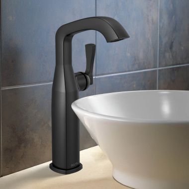 Click here to see Delta 776-BL-DST Delta Stryke Vessel Bathroom Faucet, Single Lever Handle,Deck-Mount, DIAMOND Seal, ADA, 1.2 GPM, Matte Black - 776-BL-DST