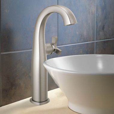 Click here to see Delta 7776-SS-PR-DST Delta Stryke Vessel Bathroom Faucet, Single Handle, Deck-Mount, DIAMOND Seal, 1.2 GPM, Lumicoat Stainless - 7776-SS-PR-DST