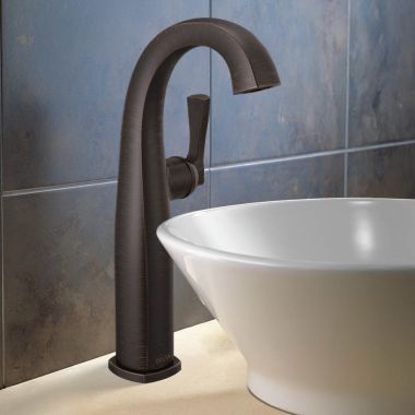 Click here to see Delta 777-RB-DST Delta Stryke Vessel Bathroom Faucet, Single Lever Handle, Deck Mount, Rigid Spout, DIAMOND Seal, ADA, 1.2 GPM, Venetian Bronze - 777-RB-DST
