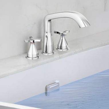 Click here to see Delta T27766-PR Delta Stryke Three Hole Roman Tub Only Trim, Helo Spoke Handles, Rigid Spout, ADA, Lumicoat Chrome - T27766-PR