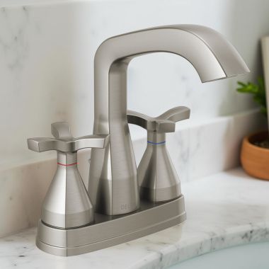 Click here to see Delta 257766-SS-PR-MPU-DST Delta Stryke Angled Spout Centerset Faucet With Metal Pop-Up, DIAMOND Seal, Helo Spoke Handles, 1.2 GPM, Lumicoat Stainless - 257766-SS-PR-MPU-DST