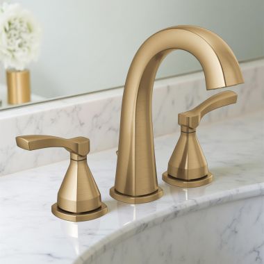 Click here to see Delta 35775-CZ-PR-MPU-DST Delta Stryke Widespread Bathroom Faucet With Metal Pop-Up, Lever Handles, DIAMOND Seal, ADA, 1.2 GPM, Lumicoat Champagne Bronze - 35775-CZ-PR-MPU-DST 