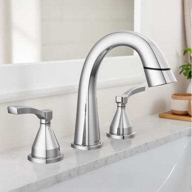 Click here to see Delta 35775-PD-PR-DST Delta Stryke Widespread Bathroom Faucet, Two Handles, DIAMOND Seal, MagnaTite, ADA, 1.2 GPM, Lumicoat Chrome - 35775-PD-PR-DST