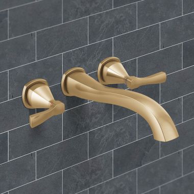 Click here to see Delta T5776-CZ-PR-WL Delta Stryke Two-Handle Wall-Mount Tub Faucet Trim, Lever Handles, 8 GPM, Lumicoat Champagne Bronze - T5776-CZ-PR-WL