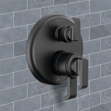 Click here to see Delta T27889-BL Delta Tetra Monitor 17 Three-Function Diverter Pressure Balance Valve Trim, ADA, 5.8 GPM, Matte Black - T27889-BL