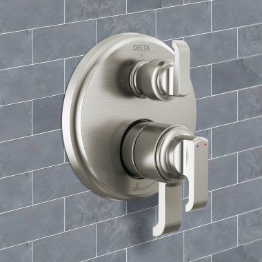 Click here to see Delta T27889-SS-PR Delta Tetra Monitor 17 Three-Function Diverter Pressure Balance Valve Trim, ADA, 5.8 GPM, Lumicoat Stainless - T27889-SS-PR