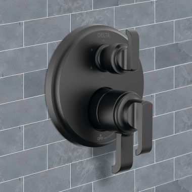 Click here to see Delta T27989-BL Delta Tetra Monitor 17 Six-Function Diverter Pressure Balance Valve Trim, ADA, 5.8 GPM, Matte Black - T27989-BL