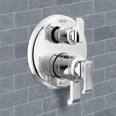 Click here to see Delta T27989-PR Delta Tetra Monitor 17 Six-Function Diverter Pressure Balance Valve Trim, ADA, 5.8 GPM, Lumicoat Chrome - T27989-PR