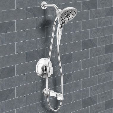 Click here to see Delta T17489-PR Delta Tetra Monitor 17 Series Shower Trim, In2ition, Touch-Clean, H2Okinetic PowerDrench, ADA, 1.75 GPM, Lumicoat Chrome - T17489-PR