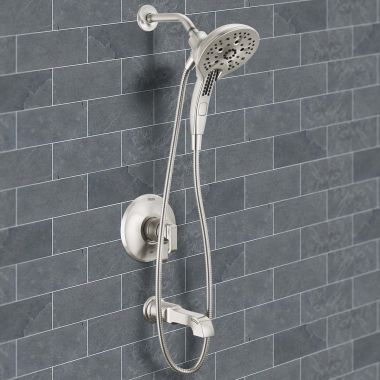 Click here to see Delta T17489-SS-PR Delta Tetra Monitor 17 Series Shower Trim, In2ition, Touch-Clean, H2Okinetic PowerDrench, ADA, 1.75 GPM, Lumicoat Stainless - T17489-SS-PR