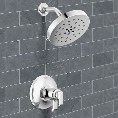 Click here to see Delta T17T289-PR Delta Tetra TempAssure 17T Series H2Okinetic Shower Faucet with 4-Setting Showerhead, 1.75 GPM, Two Lever Handles, Lumicoat Chrome - T17T289-PR