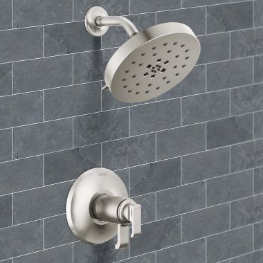 Click here to see Delta T17T289-SS-PR Delta Tetra TempAssure 17T Series H2Okinetic Shower Faucet with 4-Setting Showerhead, 1.75 GPM, Two Lever Handles, Lumicoat Stainless - T17T289-SS-PR