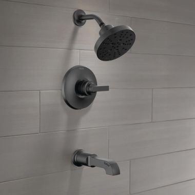 Click here to see Delta T14489-BL Delta Tetra Monitor 14 Pressure Balance Tub And Shower Trim, WaterSense, 1.75 GPM, ADA, Lever Handle, Matte Black - T14489-BL