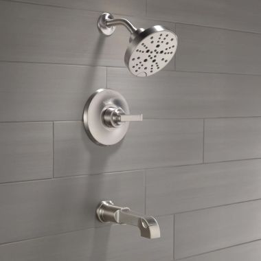 Click here to see Delta T14489-SS-PR-LHD Delta Tetra Monitor 14 Pressure Balance Tub And Shower Trim, Less Showerhead, ADA, Lever Handle, Lumicoat Stainless - T14489-SS-PR-LHD