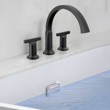 Click here to see Delta T2788-BLLHP Delta Tetra Roman Tub Trim, Mid- Height Spout, (Less Handles), Matte Black - T2788-BLLHP