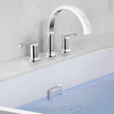 Click here to see Delta T2788-PR-LHP Delta Tetra Roman Tub Trim, Mid- Height Spout, (Less Handles), Lumicoat Chrome - T2788-PR-LHP