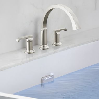 Click here to see Delta T2788-SS-PR-LHP Delta Tetra Roman Tub Trim, Mid- Height Spout, (Less Handles), Lumicoat Stainless - T2788-SS-PR-LHP