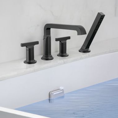 Click here to see Delta T4789-BLLHP Delta Tetra Roman Tub Trim with Hand Shower, Angular Spout, (Less Handle), Matte Black - T4789-BLLHP