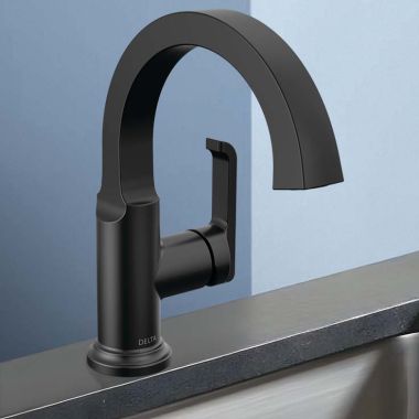 Click here to see Delta 588SH-BL-DST Delta Tetra Single Handle Bathroom Faucet, Deck Mount, DIAMOND Seal, ADA, 1.2 GPM, Matte Black - 588SH-BL-DST