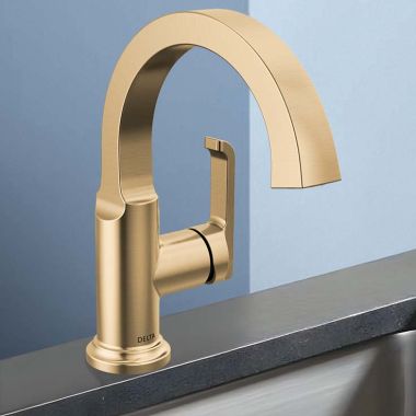 Click here to see Delta 588SH-CZ-PR-DST Delta Tetra Single Handle Bathroom Faucet, Deck Mount, DIAMOND Seal, ADA, 1.2 GPM, Lumicoat Champagne Bronze - 588SH-CZ-PR-DST