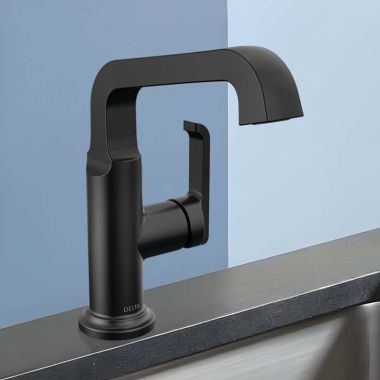 Click here to see Delta 689-BL-DST Delta Tetra Mid-Height Vessel Bathroom Faucet, Single Handle, DIAMOND Seal, ADA, 1.2 GPM, Matte Black - 689-BL-DST