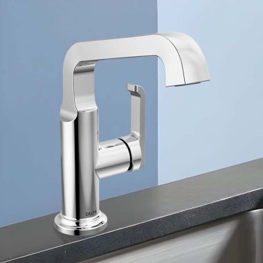 Click here to see Delta 689-PR-DST Delta Tetra Mid-Height Vessel Bathroom Faucet, Single Handle, DIAMOND Seal, ADA, 1.2 GPM, Lumicoat Chrome - 689-PR-DST
