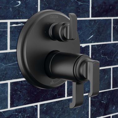 Click here to see Delta T27T889-BL Delta Tetra TempAssure Thermostatic Three Function Diverter Valve Trim, ADA, Matte Black - T27T889-BL