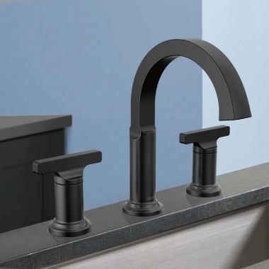 Click here to see Delta 355887-BL-DST Delta Tetra Widespread Bathroom Faucet, Two T-Lever Handles, DIAMOND Seal, ADA, 1.2 GPM, Matte Black - 355887-BL-DST