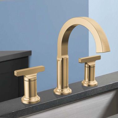 Click here to see Delta 355887-CZ-PR-DST Delta Tetra Widespread Bathroom Faucet, Two T-Lever Handles, DIAMOND Seal, ADA, 1.2 GPM, Lumicoat Champagne Bronze - 355887-CZ-PR-DST