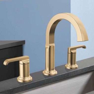 Click here to see Delta 35588-CZ-PR-DST Delta Tetra Widespread Bathroom Faucet, Two Handles, DIAMOND Seal, ADA, 1.2 GPM, Lumicoat Champagne Bronze - 35588-CZ-PR-DST