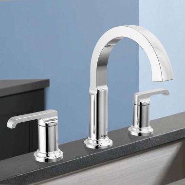 Click here to see Delta 35588-PR-DST Delta Tetra Widespread Bathroom Faucet, Two Handles, DIAMOND Seal, ADA, 1.2 GPM, Lumicoat Chrome - 35588-PR-DST