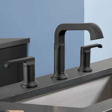 Click here to see Delta 35589-BL-DST Delta Tetra Widespread Bathroom Faucet, Two Handles, Deck Mount, DIAMOND Seal, ADA, 1.2 GPM, Matte Black - 35589-BL-DST