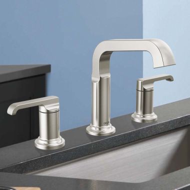 Click here to see Delta 35589-SS-PR-DST Delta Tetra Widespread Bathroom Faucet, Two Handles, Deck Mount, DIAMOND Seal, ADA, 1.2 GPM, Lumicoat Stainless - 35589-SS-PR-DST