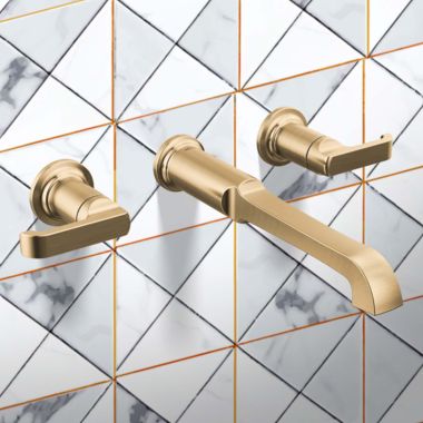 Click here to see Delta H591CZ-PR Delta Tetra Wall Mount Tub Filler Lever Handle, ADA-Complaint, Lumicoat Champagne Bronze - H591CZ-PR