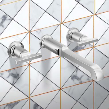 Click here to see Delta T5789-PR-LHP-WL Delta Tetra Wall Mount Tub Filler Trim, DIAMOND Seal, (Less Handle), Lumicoat Chrome - T5789-PR-LHP-WL