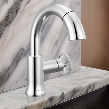 Click here to see Delta 558HAR-PD-DST Delta Trinsic Pull-Down Bathroom Faucet, Wheel Handle, High Arc Spout, DIAMOND Seal, MagnaTite Docking, 1.2 GPM, Chrome - 558HAR-PD-DST