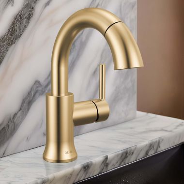 Click here to see Delta 559HAR-CZPD-DST Delta Trinsic Pull-Down Bathroom Faucet, Lever Handle, High Arc Spout, DIAMOND Seal, MagnaTite Docking, 1.2 GPM, Champagne Bronze - 559HAR-CZPD-DST