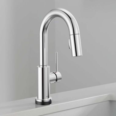 Click here to see Delta 9959TL-DST Delta Trinsic High Arc Single Handle Bar Faucet with Touch2O, Lever Handle, ADA, 1.8 GPM, Chrome - 9959TL-DST