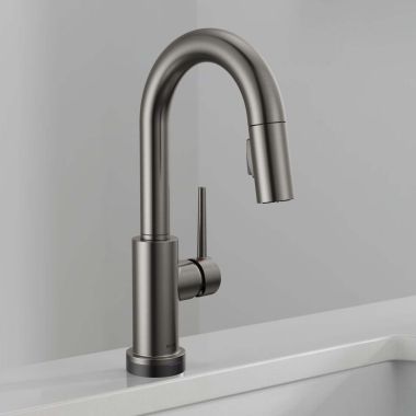 Click here to see Delta 9959TL-KS-DST Delta Trinsic High Arc Single Handle Bar Faucet with Touch2O, Lever Handle, ADA, 1.8 GPM, Black Stainless - 9959TL-KS-DST