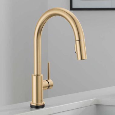 Click here to see Delta 9159TL-CZ-DST Delta Trinsic High Arc Single Handle Kitchen Faucet with Touch2O, Lever Handle, ADA, 1.8 GPM, Champagne Bronze - 9159TL-CZ-DST