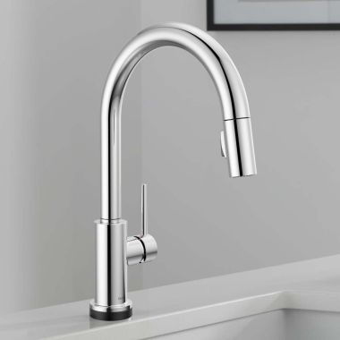 Click here to see Delta 9159TL-DST Delta Trinsic High Arc Single Handle Kitchen Faucet with Touch2O, Lever Handle, ADA, 1.8 GPM, Chrome - 9159TL-DST