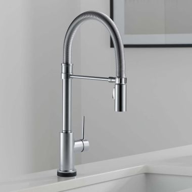 Click here to see Delta 9659TL-AR-DST Delta Trisnic Pull-Down Kitchen Faucet with Touch2O, Magnetic Docking, ADA, 1.8 GPM, Arctic Stainless - 9659TL-AR-DST