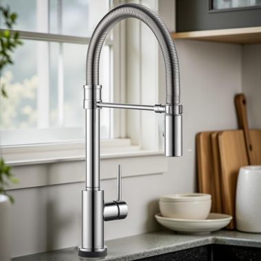 Click here to see Delta 9659TL-DST Delta Trinsic Pull-Down Single-Hole Kitchen Faucet with Touch2O, Magnetic Docking, ADA, 1.8 GPM, Chrome - 9659TL-DST