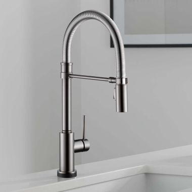 Click here to see Delta 9659TL-KS-DST Delta Trisnic Pull-Down Kitchen Faucet with Touch2O, Magnetic Docking, ADA, 1.8 GPM, Black Stainless - 9659TL-KS-DST