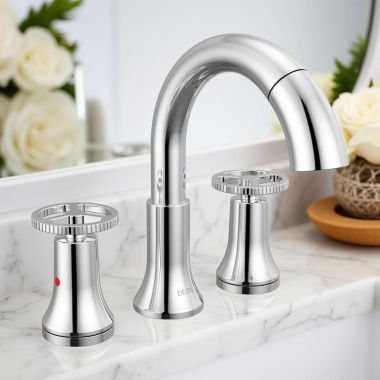 Click here to see Delta 3558-PD-DST Delta Trinsic Pull Down Widespread Bathroom Faucet, DIAMOND Seal, MagnaTite, WaterSense, Two Wheel Handles, 1.2 GPM, Chrome - 3558-PD-DST