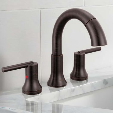 Click here to see Delta 3559-RBPD-DST Delta Trinsic Pull Down Widespread Bathroom Faucet, DIAMOND Seal, MagnaTite, ADA, WaterSense, Two Lever Handles, 1.2 GPM, Venetian Bronze - 3559-RBPD-DST